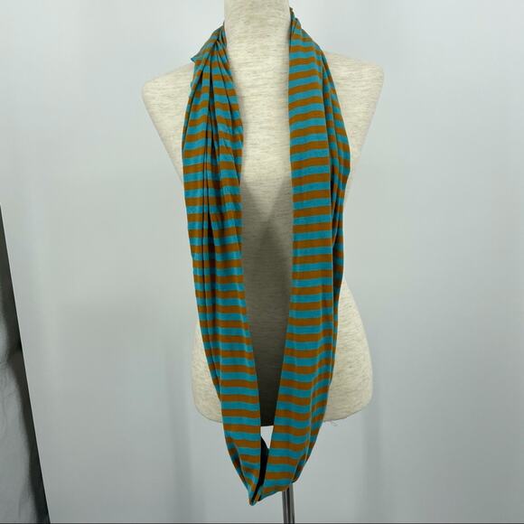 Infinity Scarf Head Covering Face Mask Stripe Color Block Orange Blue Viscose - Picture 5 of 8